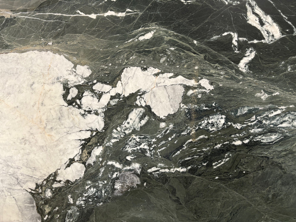 Green and white Four Seasons marble slab 62 by 109 inches