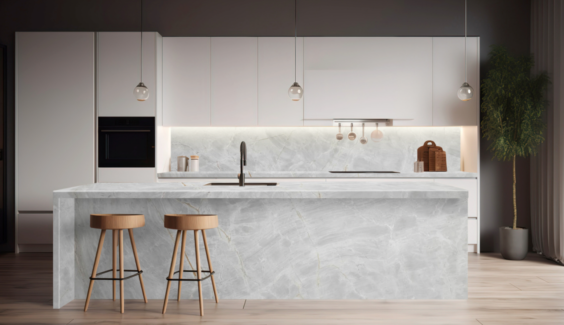 Biancatto Marble Honed Slab kitchen
