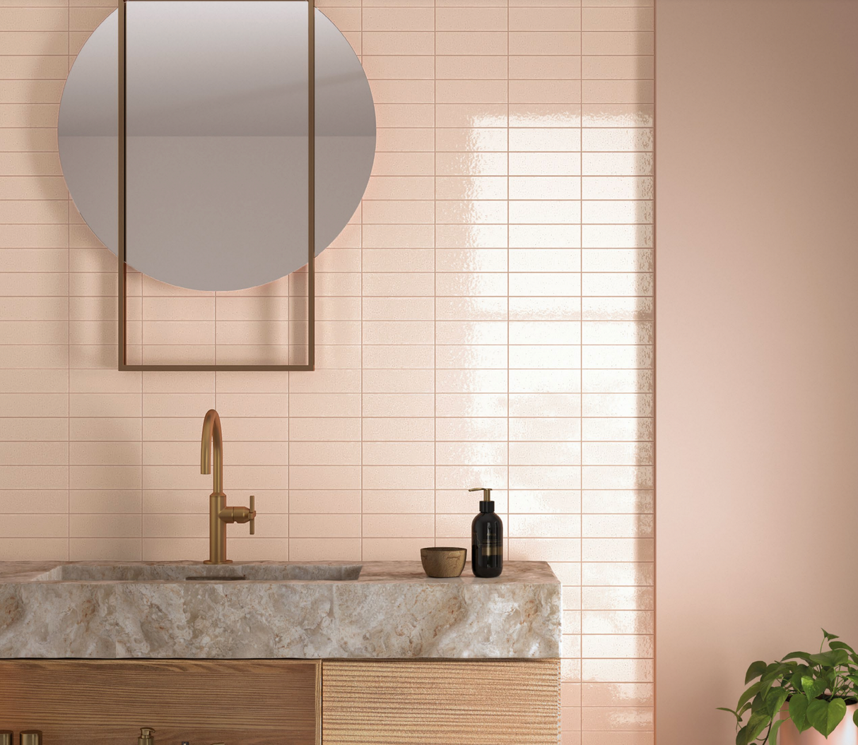 Kalma Rose Subway tile 2.5x8 bathroom