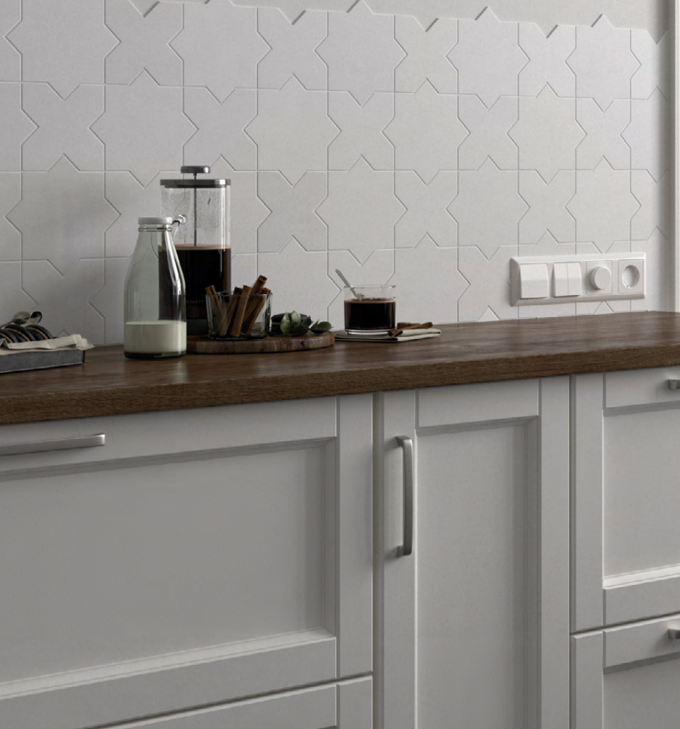 Porto Star and Cross Tile White Matte