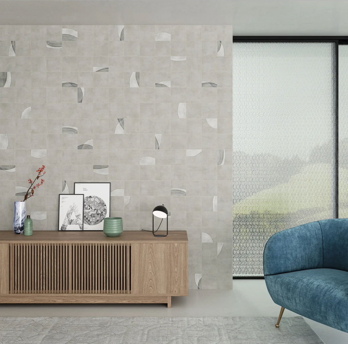 Pottery Cosmic Square Grey Matte 6x6 bedroom tile