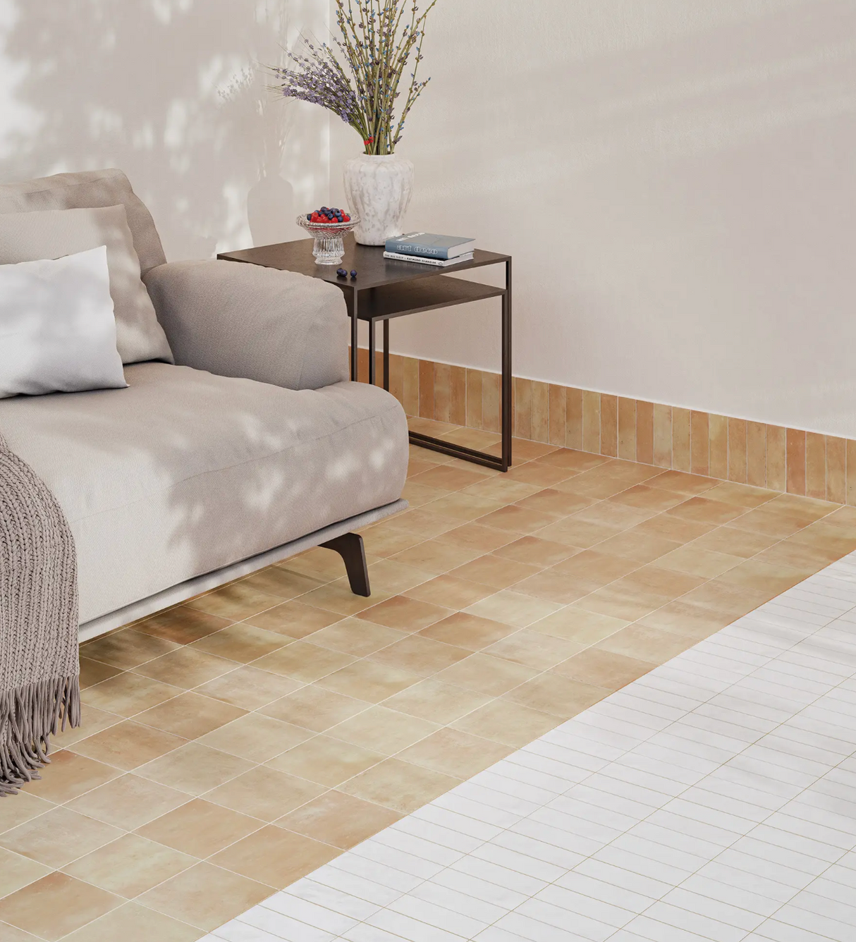 Bejmat Tan Matte Subway 2x6 mixed floor tiles
