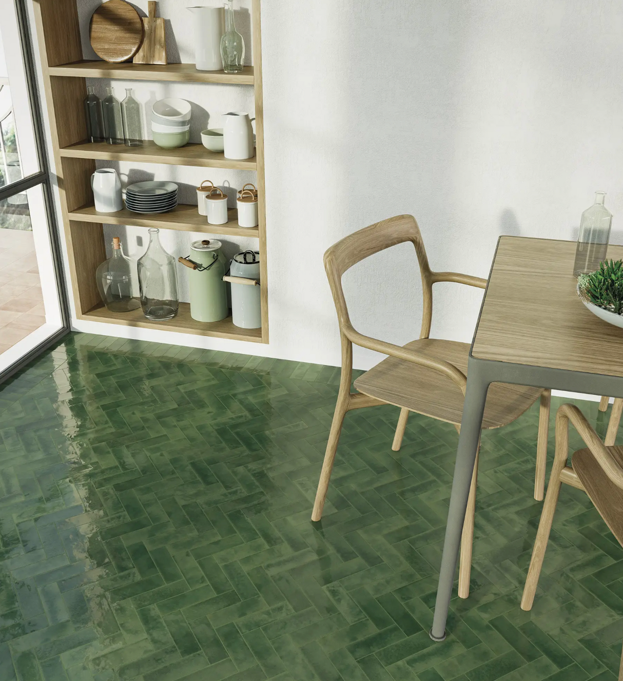 Bejmat Olive Gloss Subway 2x6 glossy floor tile