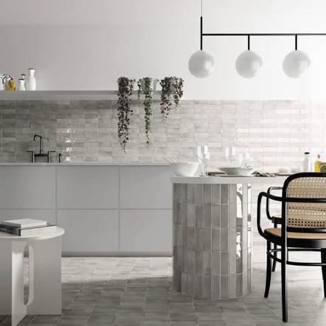 Soco Grey Matte Porcelain Tile 2x6 backsplash