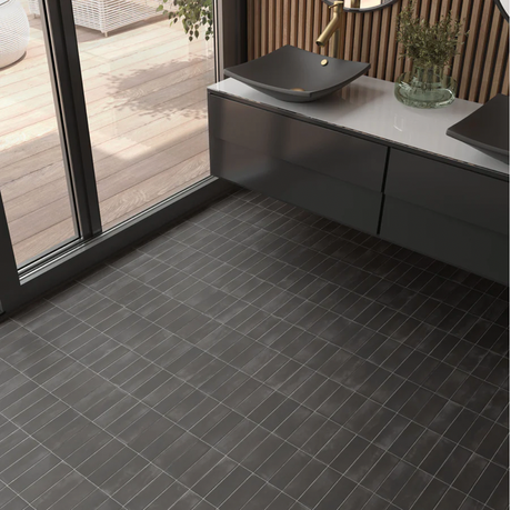 Soco Black Matte Porcelain tile 2x6 floor tiles