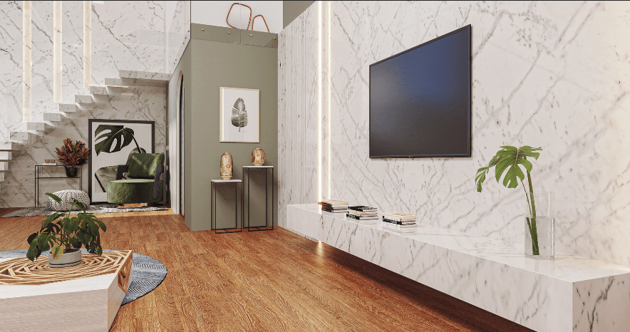 Iris White Natural Stone slab living room