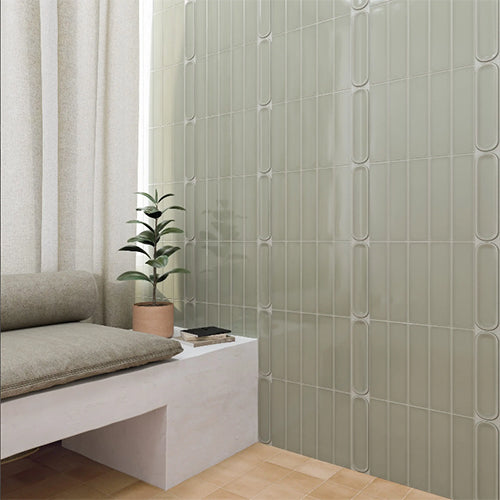 mint grey gloss Aquarelle Ceramic Field Tile 3x12