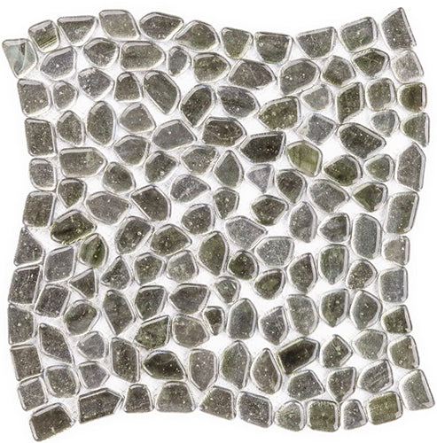 platinum moss Artemis pebble polished glass mosaic tile