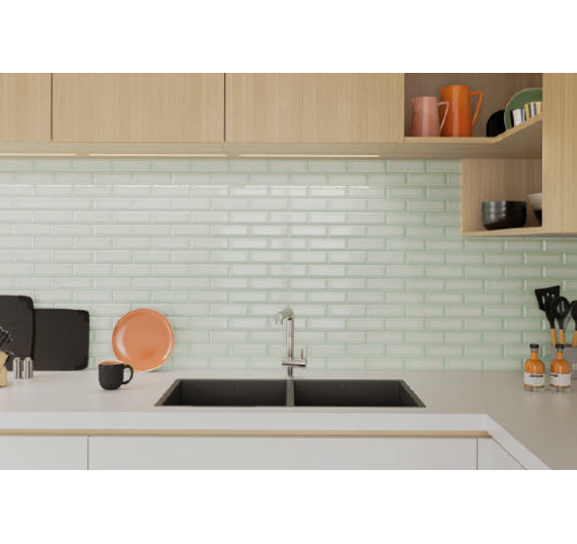 sage backsplash Alchemist Bevel Ceramic Tile 2x6