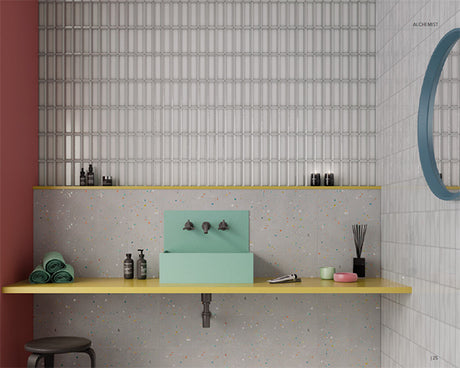 silver matte Alchemist Bevel Ceramic Tile 2x6