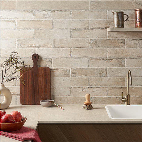 Caruso Pergamo Porcelain Tile 3x12 bathroom