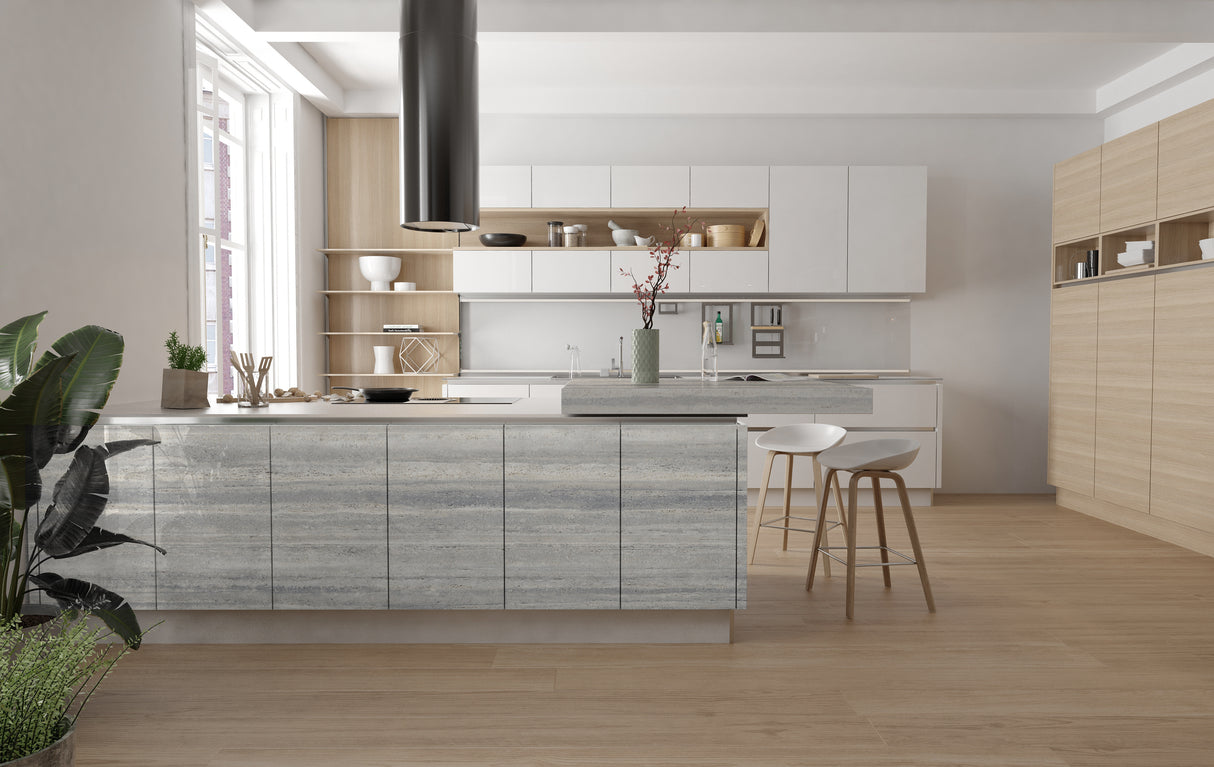 Marmi Travertino Silver slab kitchen