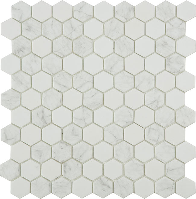 Glass 1.4”X1.4” Hexagon Tile antartica flake