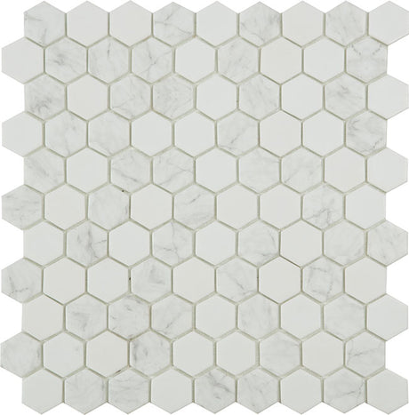 Glass 1.4”X1.4” Hexagon Tile antartica flake