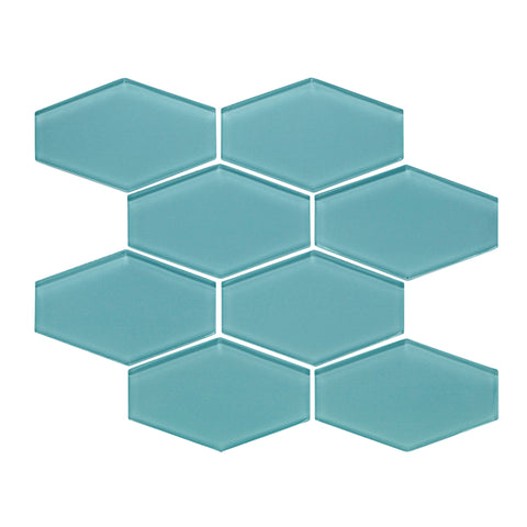 azure Elongated Hexagon Gloss Glass Mosaic