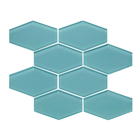 azure Elongated Hexagon Gloss Glass Mosaic