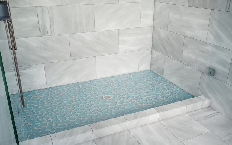 azure bathroom floor tile Spindrift Matte Finish Glass Pebble Mosaic Tile