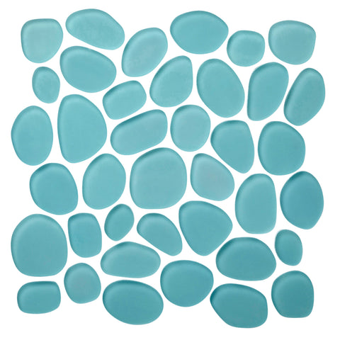 azure Spindrift Matte Finish Glass Pebble Mosaic Tile
