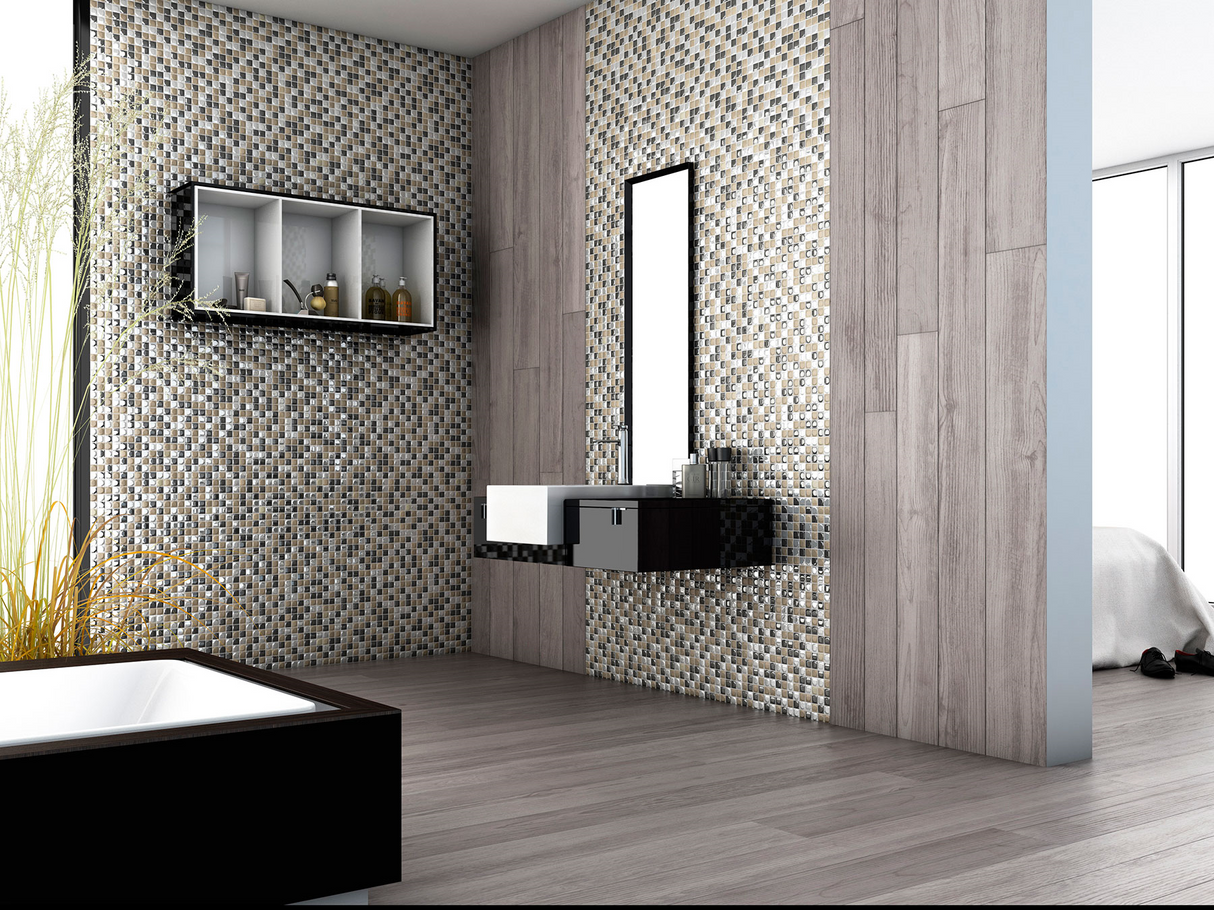 1"x1" Aura Squares Glass Mosaic classic blend tile