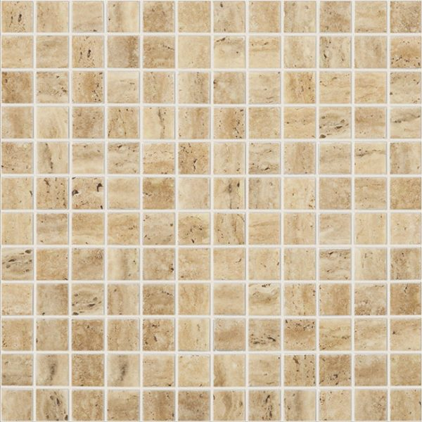 beige 1"x1" Stone Travertino Squares Glass Mosaic tile