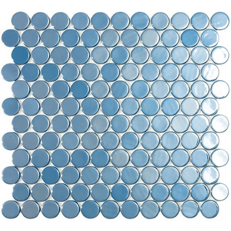 1"x1" Bright Penny Round Glass Mosaic bright dark blue tile
