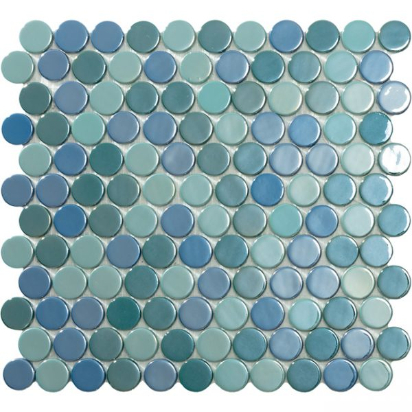 1"x1" Bright Penny Round Glass Mosaic green tile