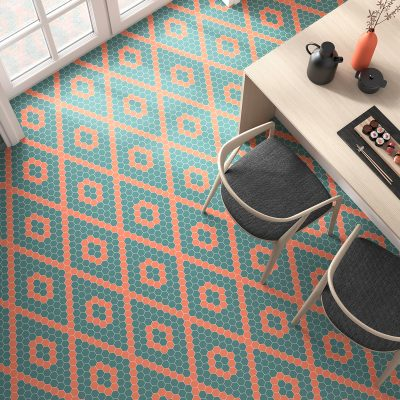 floor tile 1.4"x1.4" Candy Hexagon Glass Mosaic
