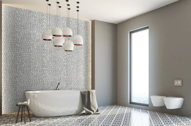 carrara bathroom tiles Spindrift Marble Honed Pebble Tile