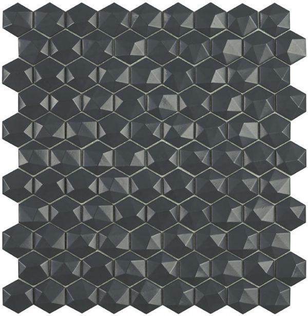 dark grey 1.4"x1.4" Nordic 3D Hexagon Glass Mosaic tile