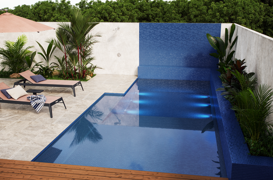 1"x2" Offset Lava Glass Mosaic deep flow pool tiles