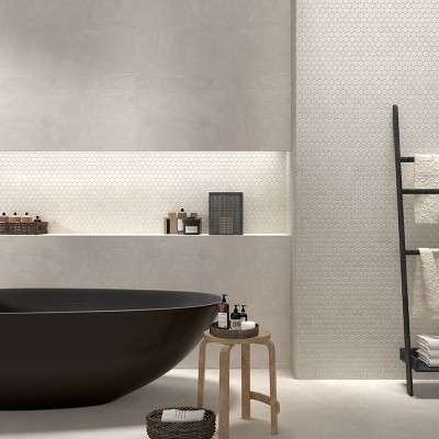 1.4"x1.4" Desert Hexagon Glass Mosaic desert bone tile