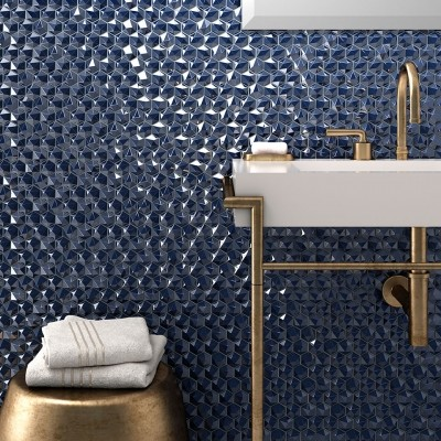 1.4"x1.4" Diamond Hexagon Glass Mosaic diamond radiant tile