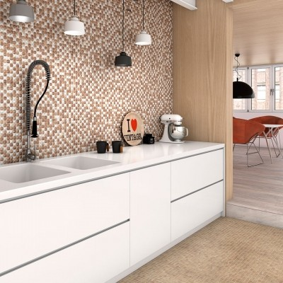 kitchen backsplash 1"x1" Edna Wood Squares Glass Mosaic tile