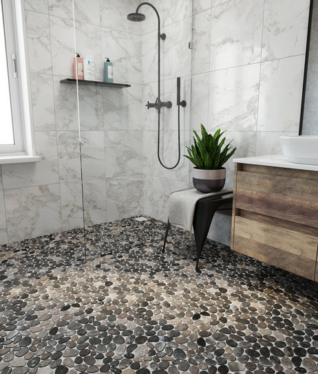 grey marble Cobbles Tumbled Pebble Tile