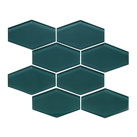 lagoon Elongated Hexagon Gloss Glass Mosaic