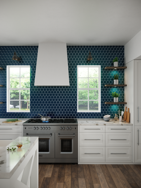 midnight Hexagon Gloss Glass Mosaic