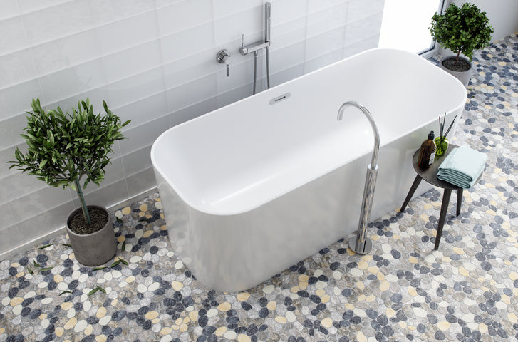 multi grey quartz Cobbles Tumbled Pebble Tile