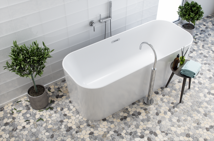 multi grey Cobbles Tumbled Pebble Tile bathroom