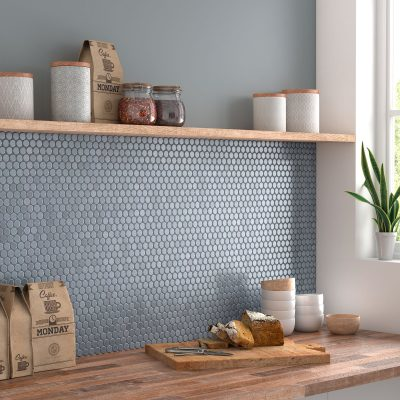 1"x1" Bright Penny Round Glass Mosaic kitchen tile