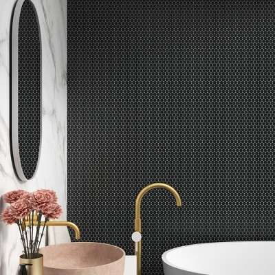 black wall 1"x1" Matte Penny Round Glass Mosaic tile