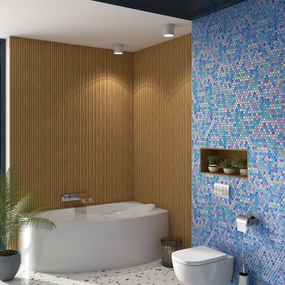 1"x1" Bright Penny Round Glass Mosaic bathroom tile