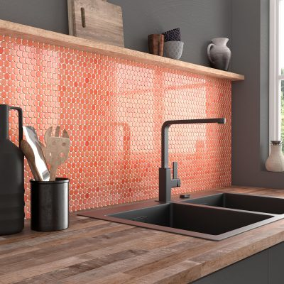 1"x1" Bright Penny Round Glass Mosaic back splash tile