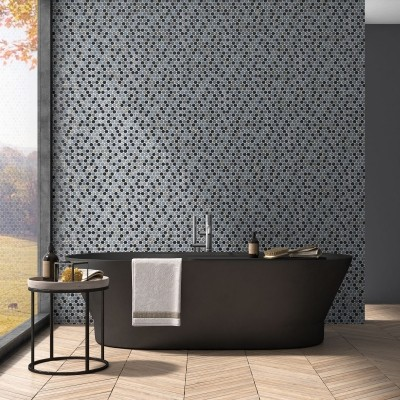 1"x1" Bright Penny Round Glass Mosaic bathroom floor tiles