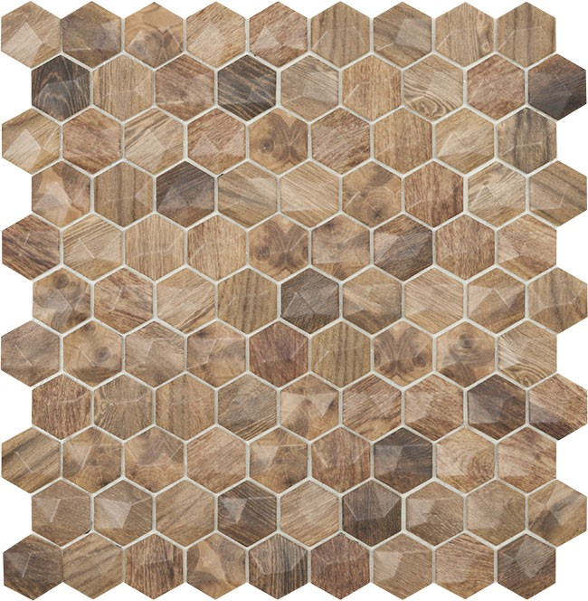 royal light wall 1.4"x1.4" Wood Hexagon Glass Mosaic tile