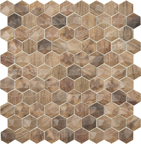 royal light wall 1.4"x1.4" Wood Hexagon Glass Mosaic tile