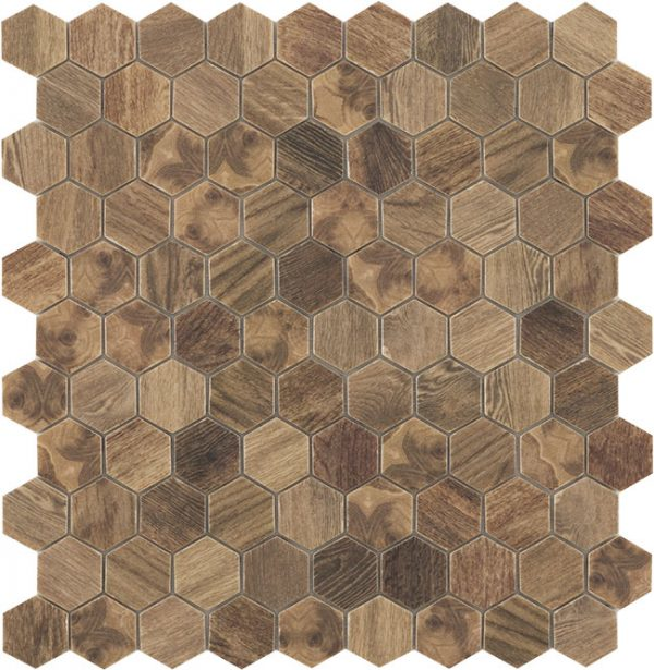royal light 1.4"x1.4" Wood Hexagon Glass Mosaic tile