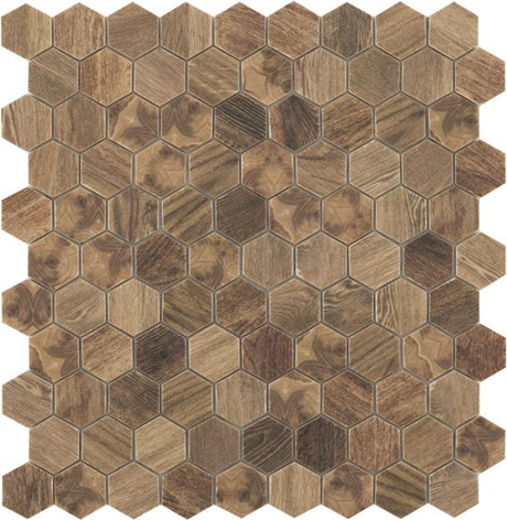 royal light 1.4"x1.4" Wood Hexagon Glass Mosaic tile