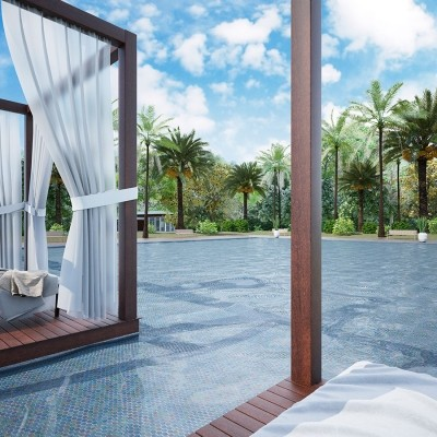 pool 1.4"x1.4" Shell Hexagon Glass Mosaic tile