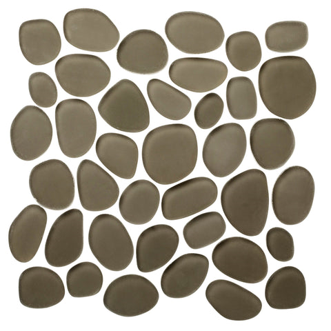 smoke Spindrift Matte Finish Glass Pebble Mosaic Tile