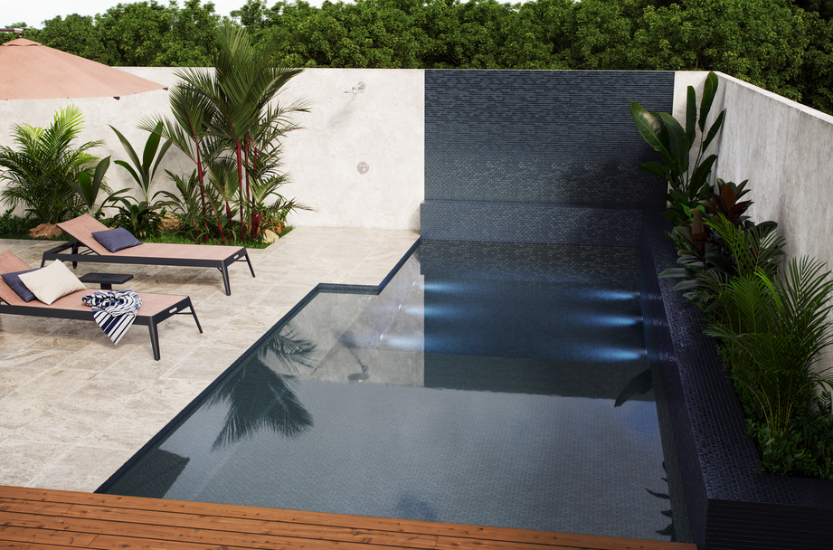 solid ash pool tiles 1"x2" Offset Lava Glass Mosaic